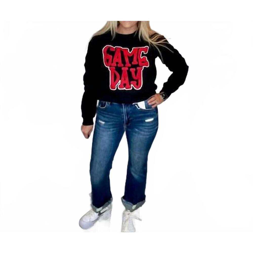NEW DASH FORWARD game day puff glitter sweatshirt in black